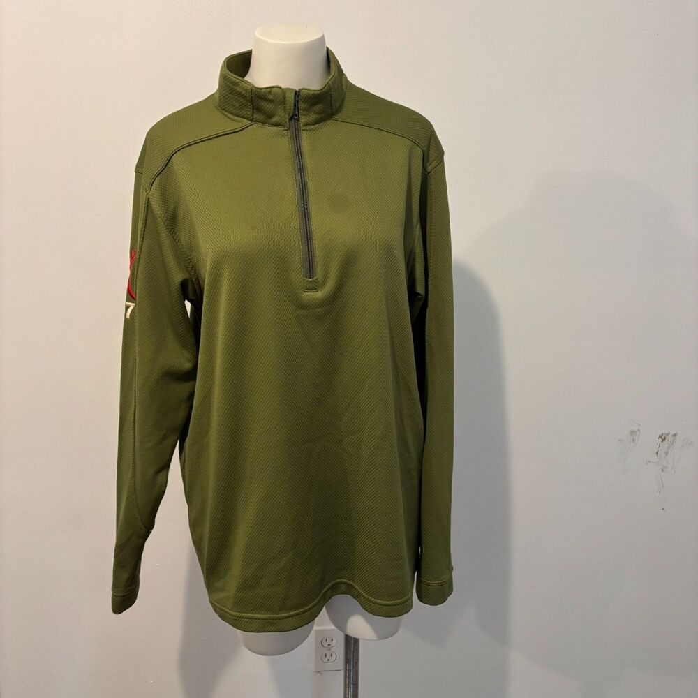 Montauk Tackle Co. size Medium Green Outdoor Wear Fishing Gear Quarter Zip